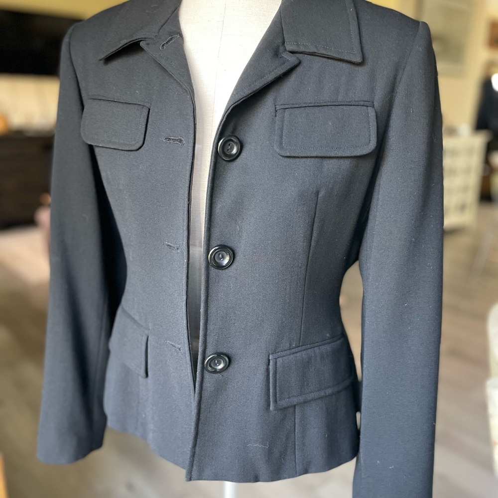 Vintage 100% wool knit Louben button up tapered Women's Blazer, size Sm.